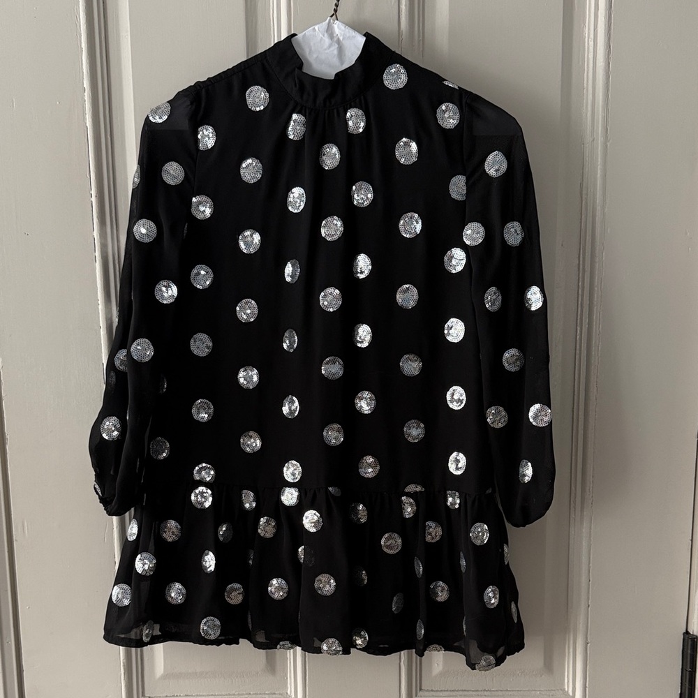 Milly Minis Black and Silver Polka Dot Dress